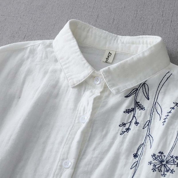 Buddha Stones Fall Dandelion Flower Buttons Long Sleeve Women's Cotton Shirt - image 3