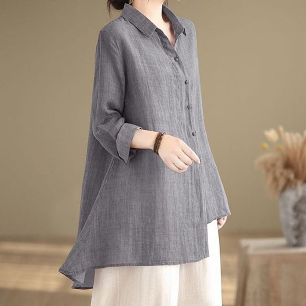 Buddha Stones Irregular Design Buttons Long Sleeve Women's Cotton Shirt - image 2