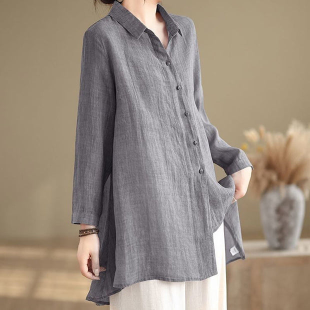 Buddha Stones Irregular Design Buttons Long Sleeve Women's Cotton Shirt - image 5