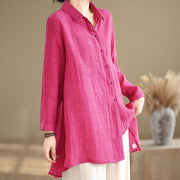 Buddha Stones Irregular Design Buttons Long Sleeve Women's Cotton Shirt - image 8