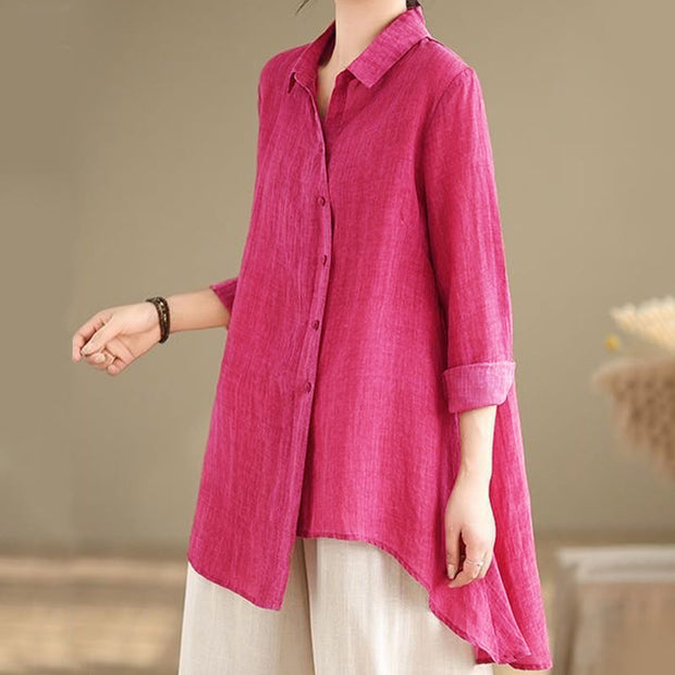 Buddha Stones Irregular Design Buttons Long Sleeve Women's Cotton Shirt - image 10