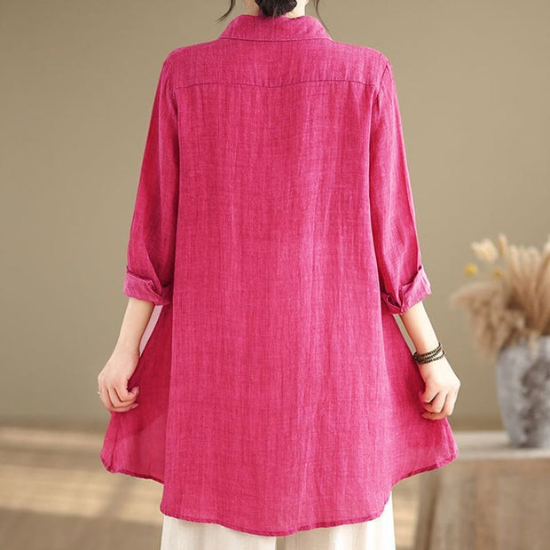 Buddha Stones Irregular Design Buttons Long Sleeve Women's Cotton Shirt - image 9