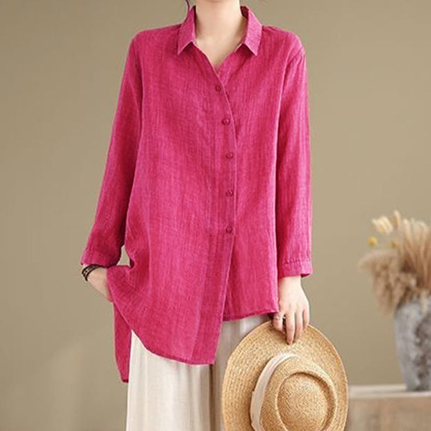 Buddha Stones Irregular Design Buttons Long Sleeve Women's Cotton Shirt - image 11
