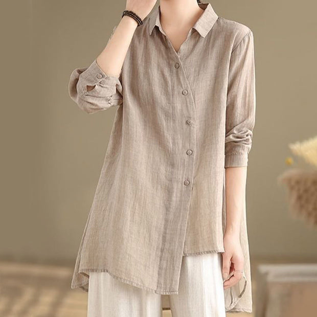 Buddha Stones Irregular Design Buttons Long Sleeve Women's Cotton Shirt - image 22