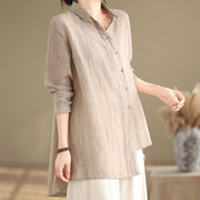 Buddha Stones Irregular Design Buttons Long Sleeve Women's Cotton Shirt - image 21