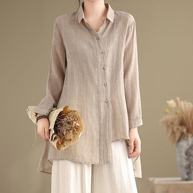Buddha Stones Irregular Design Buttons Long Sleeve Women's Cotton Shirt - image 18