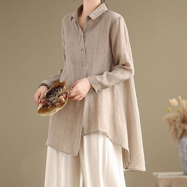 Buddha Stones Irregular Design Buttons Long Sleeve Women's Cotton Shirt - image 19