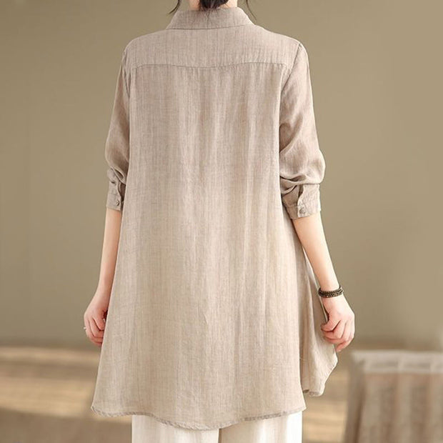 Buddha Stones Irregular Design Buttons Long Sleeve Women's Cotton Shirt - image 20