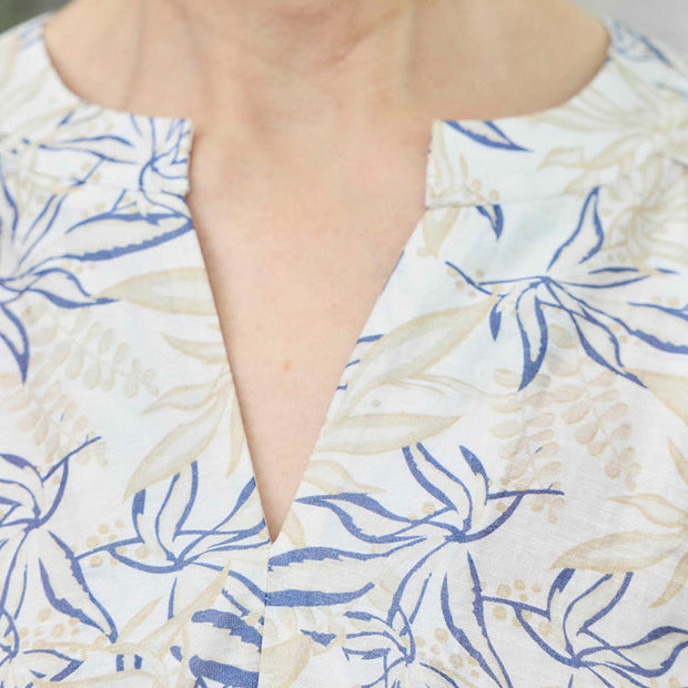 Buddha Stones Blue Beige Flowers Notched Design Long Sleeve Women's Cotton Shirt For Older Adults - image 8