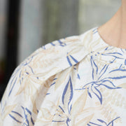 Buddha Stones Blue Beige Flowers Notched Design Long Sleeve Women's Cotton Shirt For Older Adults - image 7