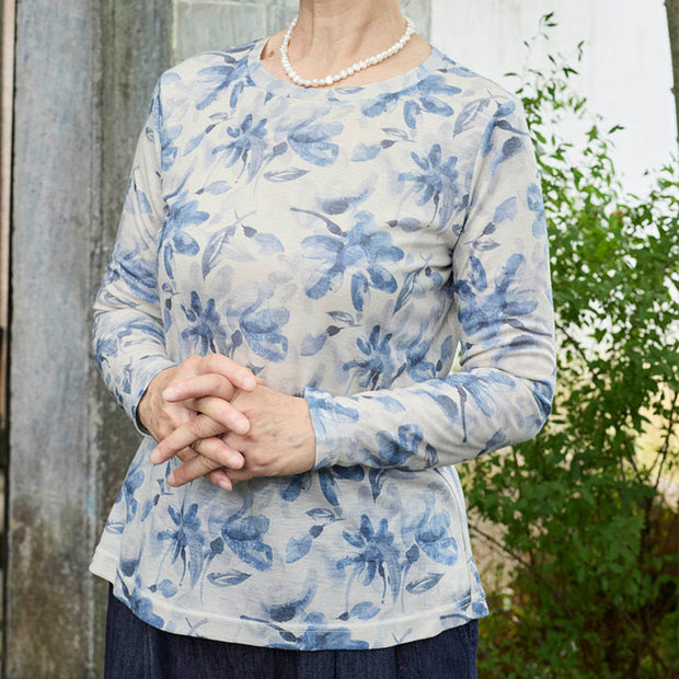 Buddha Stones Fall Blue Floral Women's Long Sleeve T-Shirt  For Older Adults - image 5