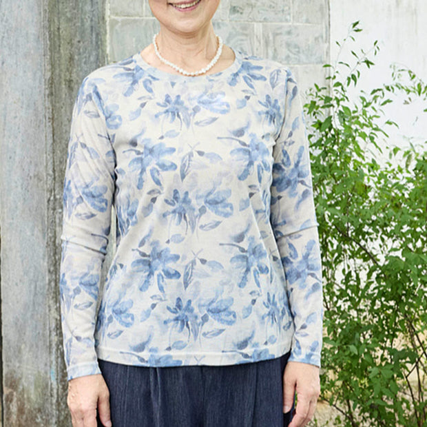 Buddha Stones Fall Blue Floral Women's Long Sleeve T-Shirt  For Older Adults - image 4