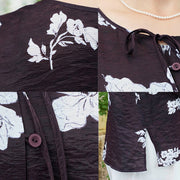 Buddha Stones Black Floral Flowers Lace-Up Buttons Long Sleeve Women's Shirt For Older Adults - image 8