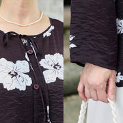 Buddha Stones Black Floral Flowers Lace-Up Buttons Long Sleeve Women's Shirt For Older Adults - image 7