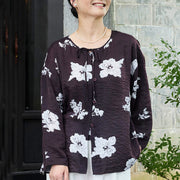 Buddha Stones Black Floral Flowers Lace-Up Buttons Long Sleeve Women's Shirt For Older Adults - image 6