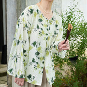 Buddha Stones Green Floral Leaves Lace-Up Buttons Long Sleeve Women's Shirt For Older Adults - MintCream - US14，UK/AU18，EU46 (2XL) - image 1