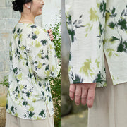 Buddha Stones Green Floral Leaves Lace-Up Buttons Long Sleeve Women's Shirt For Older Adults - image 16