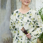 Buddha Stones Green Floral Leaves Lace-Up Buttons Long Sleeve Women's Shirt For Older Adults - image 18