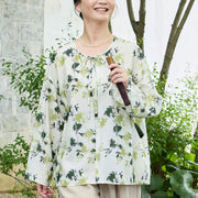 Buddha Stones Green Floral Leaves Lace-Up Buttons Long Sleeve Women's Shirt For Older Adults - image 11