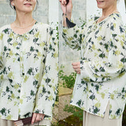 Buddha Stones Green Floral Leaves Lace-Up Buttons Long Sleeve Women's Shirt For Older Adults - image 13