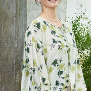 Buddha Stones Green Floral Leaves Lace-Up Buttons Long Sleeve Women's Shirt For Older Adults - image 19