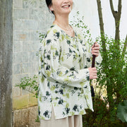 Buddha Stones Green Floral Leaves Lace-Up Buttons Long Sleeve Women's Shirt For Older Adults - image 7