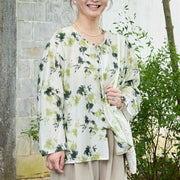 Buddha Stones Green Floral Leaves Lace-Up Buttons Long Sleeve Women's Shirt For Older Adults - image 2