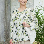 Buddha Stones Green Floral Leaves Lace-Up Buttons Long Sleeve Women's Shirt For Older Adults - image 10