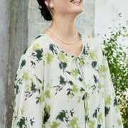 Buddha Stones Green Floral Leaves Lace-Up Buttons Long Sleeve Women's Shirt For Older Adults - image 17
