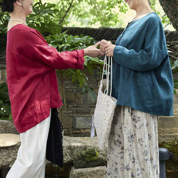 Buddha Stones Solid Color Linen Long Sleeve Women's Shirt For Older Adults - image 24