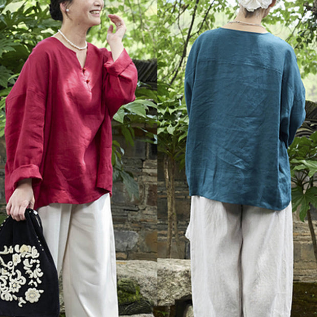 Buddha Stones Solid Color Linen Long Sleeve Women's Shirt For Older Adults - image 33