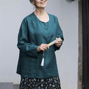 Buddha Stones Solid Color Linen Long Sleeve Women's Shirt For Older Adults - image 8