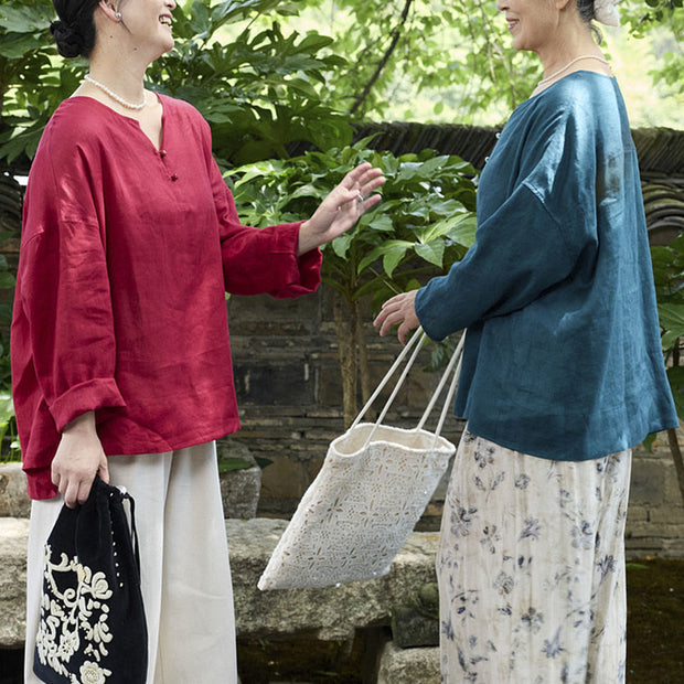 Buddha Stones Solid Color Linen Long Sleeve Women's Shirt For Older Adults - image 37