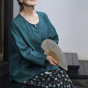 Buddha Stones Solid Color Linen Long Sleeve Women's Shirt For Older Adults - image 13