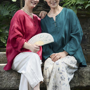 Buddha Stones Solid Color Linen Long Sleeve Women's Shirt For Older Adults - image 32