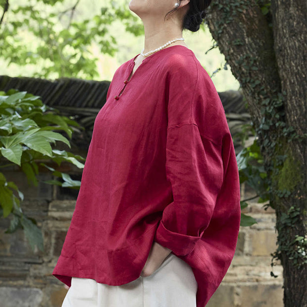Buddha Stones Solid Color Linen Long Sleeve Women's Shirt For Older Adults - image 20
