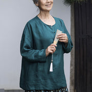 Buddha Stones Solid Color Linen Long Sleeve Women's Shirt For Older Adults - image 6