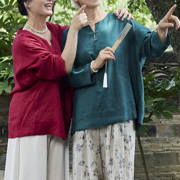 Buddha Stones Solid Color Linen Long Sleeve Women's Shirt For Older Adults - image 26