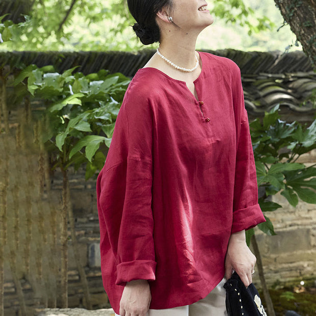 Buddha Stones Solid Color Linen Long Sleeve Women's Shirt For Older Adults - image 17