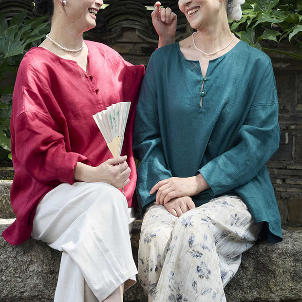Buddha Stones Solid Color Linen Long Sleeve Women's Shirt For Older Adults - image 30