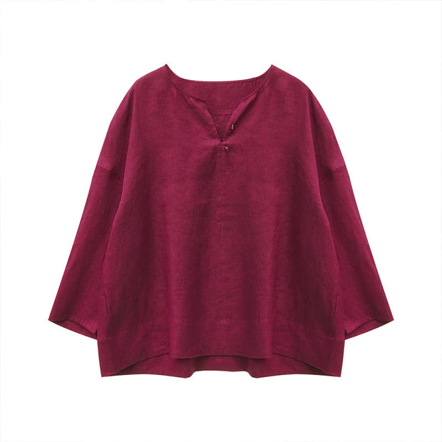 Buddha Stones Solid Color Linen Long Sleeve Women's Shirt For Older Adults - image 22