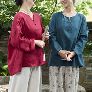 Buddha Stones Solid Color Linen Long Sleeve Women's Shirt For Older Adults - image 29