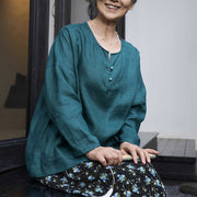 Buddha Stones Solid Color Linen Long Sleeve Women's Shirt For Older Adults - image 10