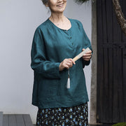 Buddha Stones Solid Color Linen Long Sleeve Women's Shirt For Older Adults - image 11
