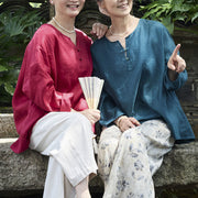 Buddha Stones Solid Color Linen Long Sleeve Women's Shirt For Older Adults - image 27