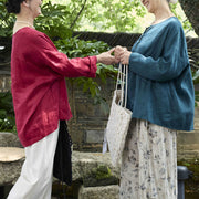 Buddha Stones Solid Color Linen Long Sleeve Women's Shirt For Older Adults - image 35