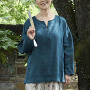 Buddha Stones Solid Color Linen Long Sleeve Women's Shirt For Older Adults - image 5