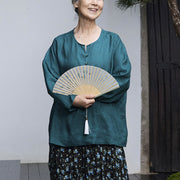 Buddha Stones Solid Color Linen Long Sleeve Women's Shirt For Older Adults - image 9