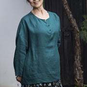 Buddha Stones Solid Color Linen Long Sleeve Women's Shirt For Older Adults - image 7