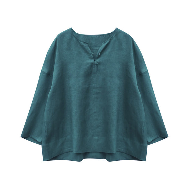 Buddha Stones Solid Color Linen Long Sleeve Women's Shirt For Older Adults - image 15